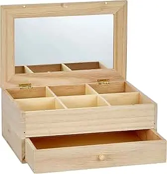 [JOY-MAD-ESM-0001] Joyero de madera con espejo interior (20×15×8 cm)